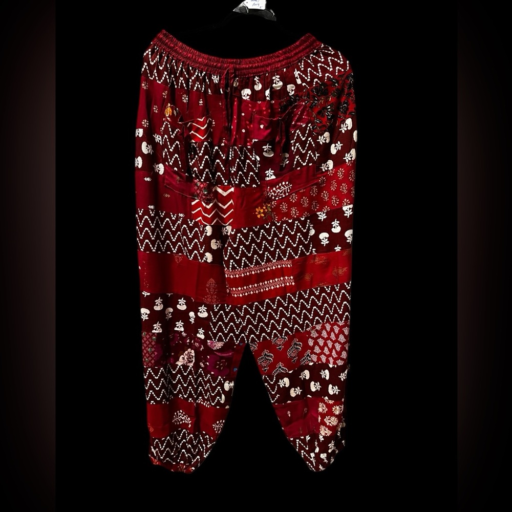 Wine #5 NWT 100% rayon patchwork jogger bottom pants